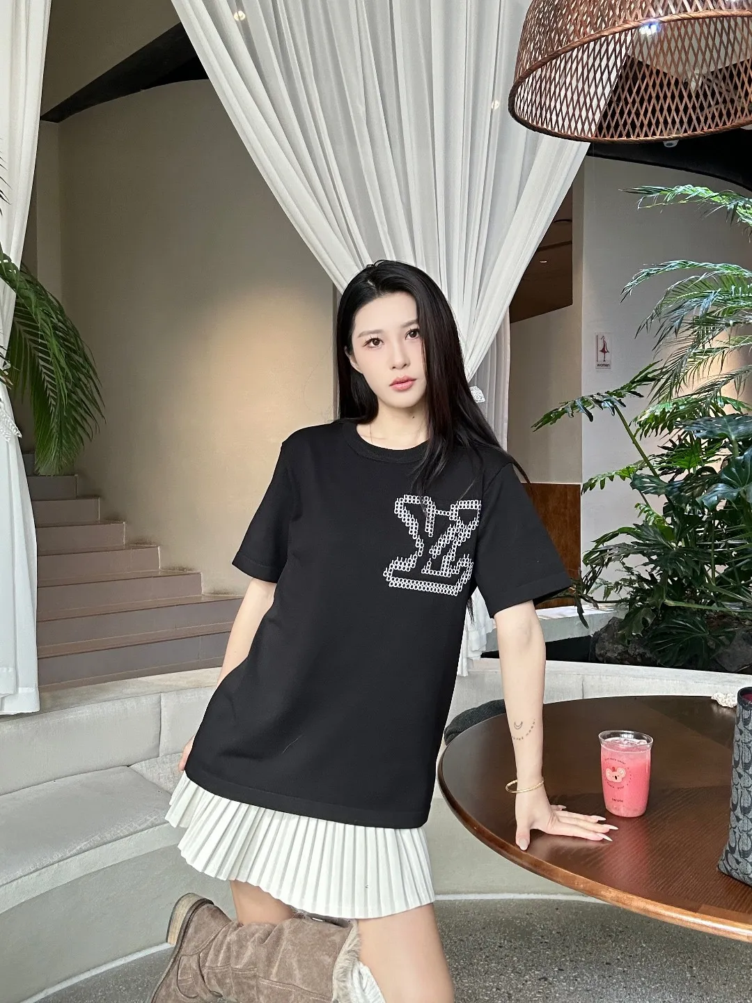 Louis Vuitton/Louis Vuitton front and back jacquard large logo knitted short sleeves